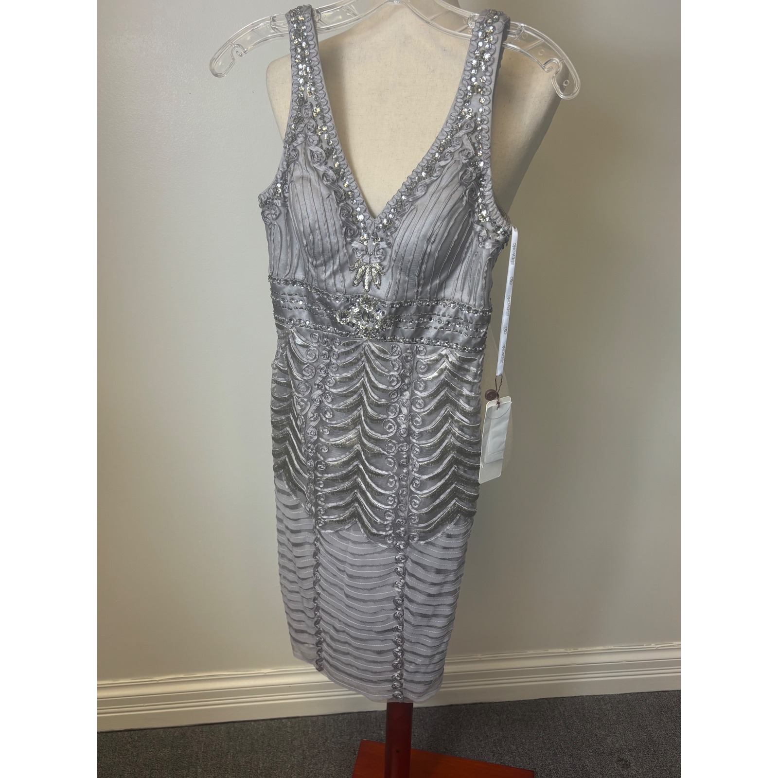 New Sue Wong Sequin Beaded Cocktail Gala Party Speakeasy Art Deco Dress Size 0